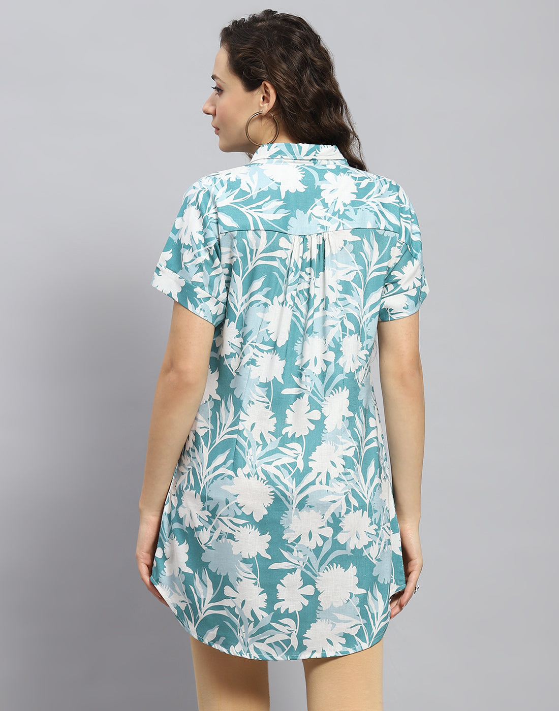 Women Blue Printed Collar Half Sleeve Tunic