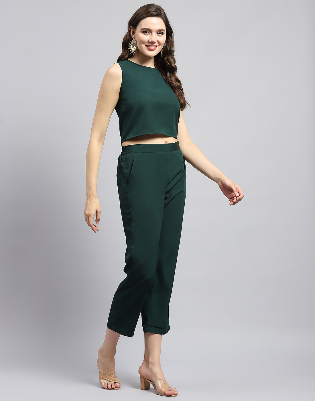 Women Green Solid Round Neck Sleeveless Combo 3Pc Set