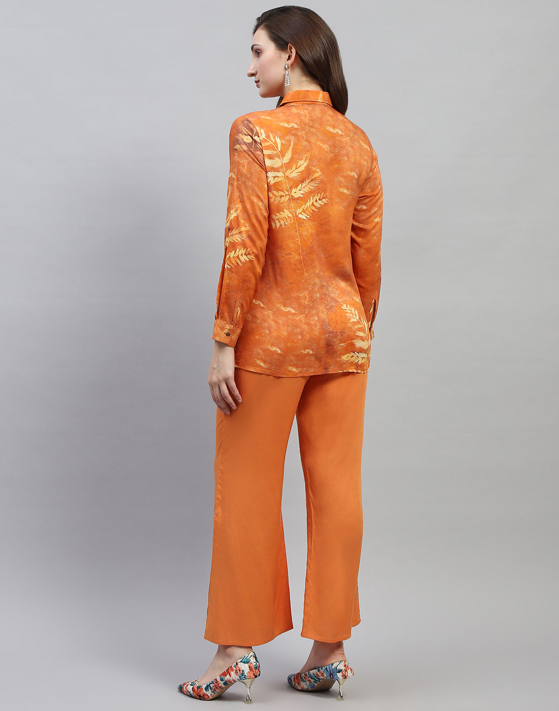 Women Rust Embroidered Collar Neck Full Sleeve Cords Set