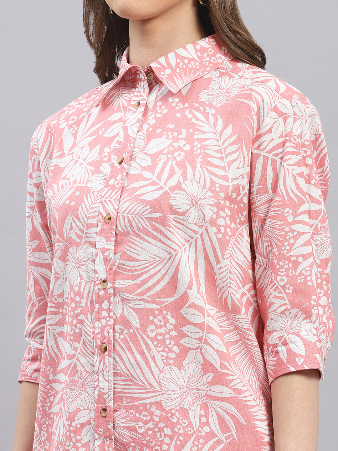 Women Pink Printed Collar 3/4 Sleeve Cords Set