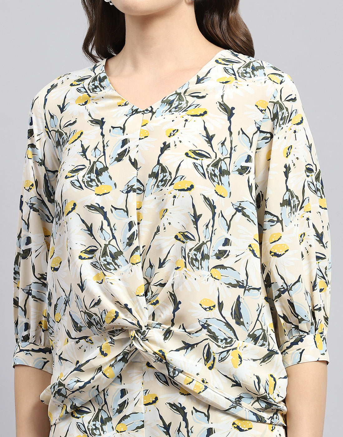 Women Pink & Yellow Floral Print V Neck 3/4 Sleeve Cords Set