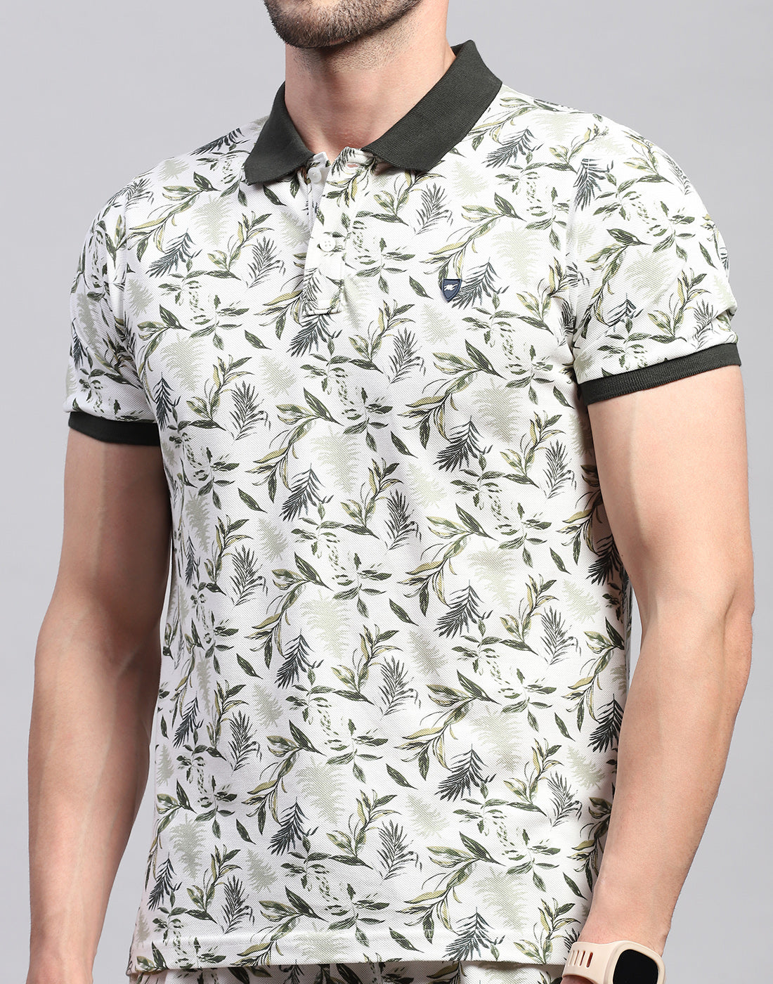 Men Off White Floral Print Polo Collar Half Sleeve Bermuda Set