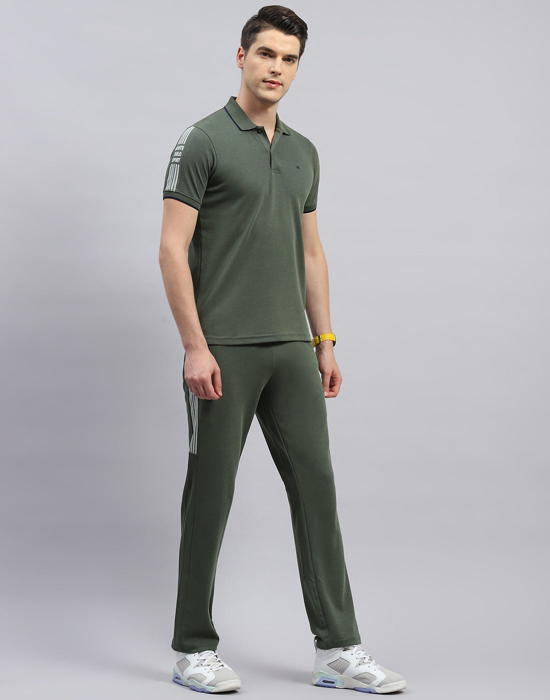 Men Olive Solid Polo Collar Half Sleeve Lower Set