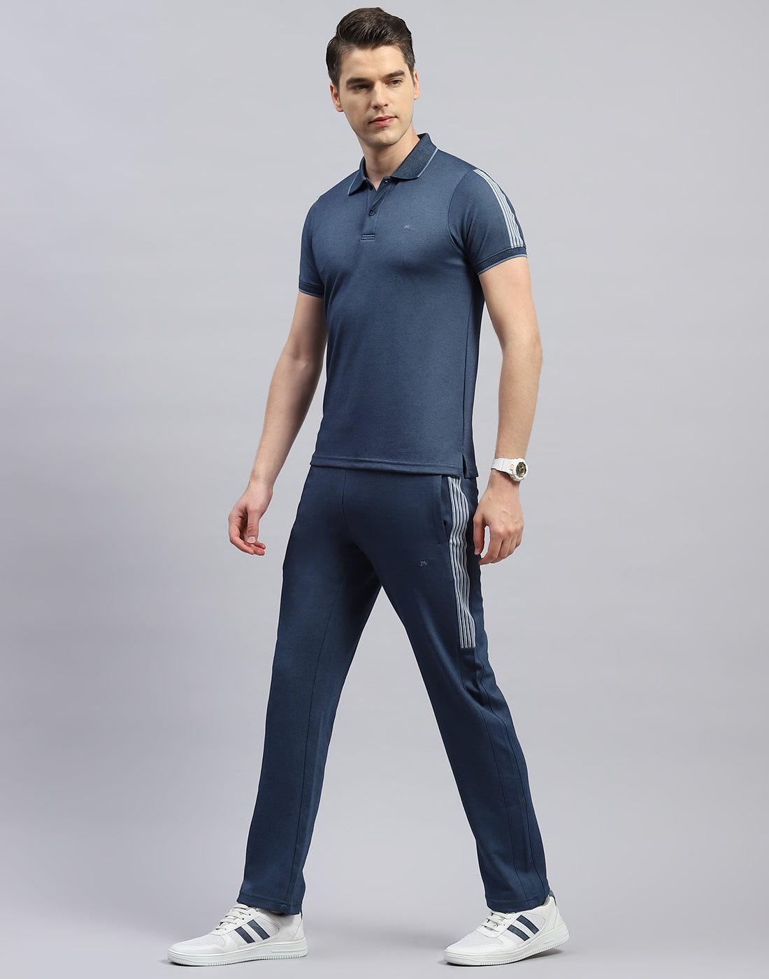 Men Blue Solid Polo Collar Half Sleeve Lower Set