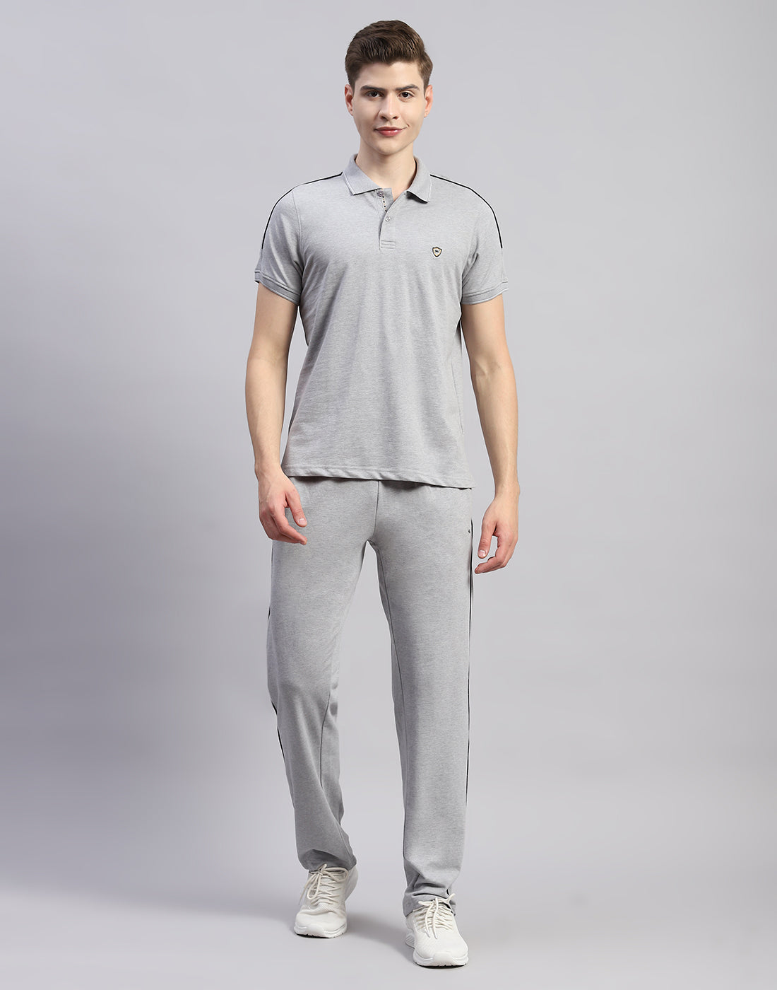 Men Grey Solid Polo Collar Half Sleeve Lower Set