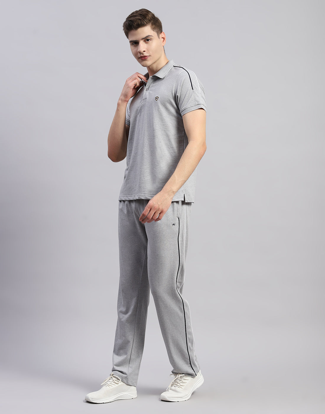 Men Grey Solid Polo Collar Half Sleeve Lower Set