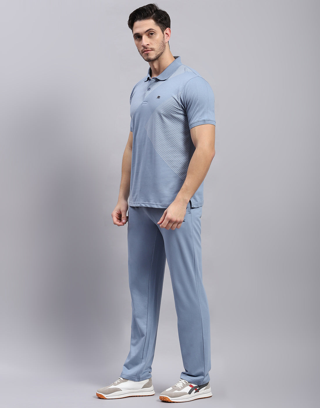 Men Blue Solid Polo Collar Half Sleeve Lower Set