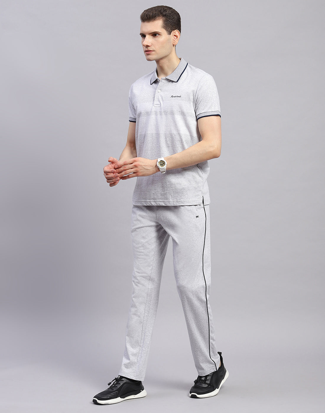 Men Grey Solid Polo Collar Half Sleeve Lower Set