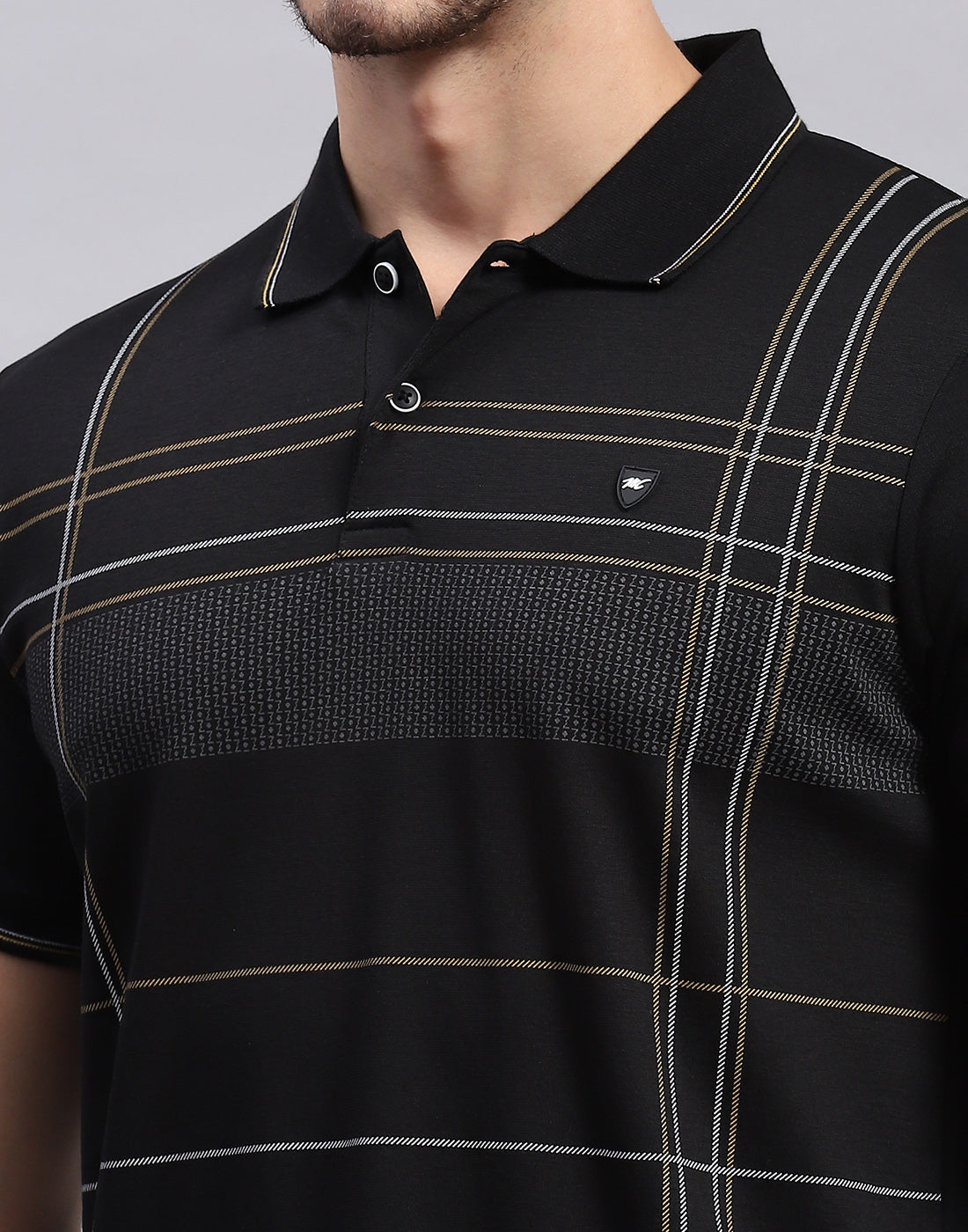 Men Black Stripe Polo Collar Half Sleeve Lower Set