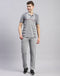 Men Grey Stripe Polo Collar Half Sleeve Lower Set