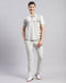 Men Grey Stripe Polo Collar Half Sleeve Lower Set