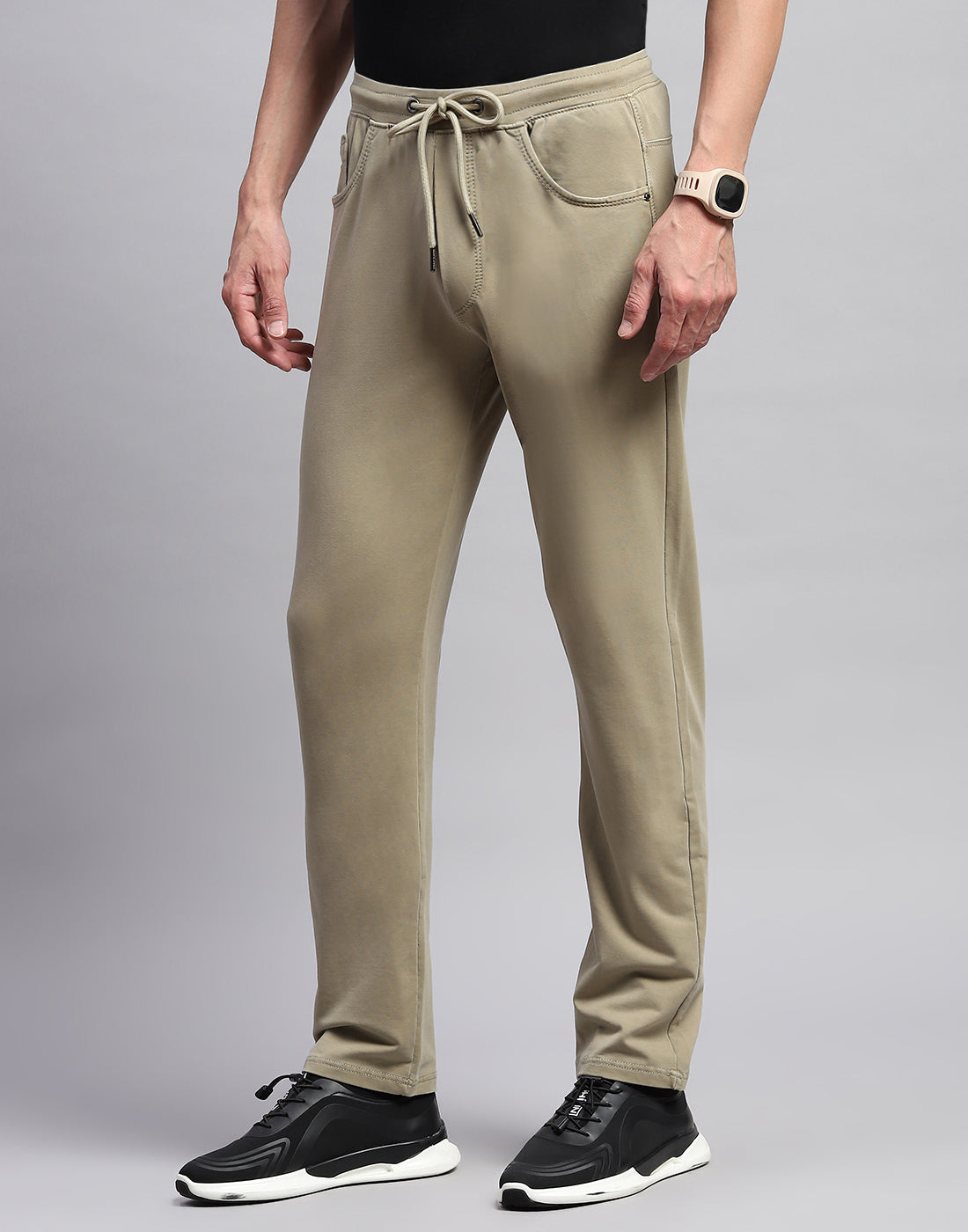 Men Khaki Solid Regular Fit Lower