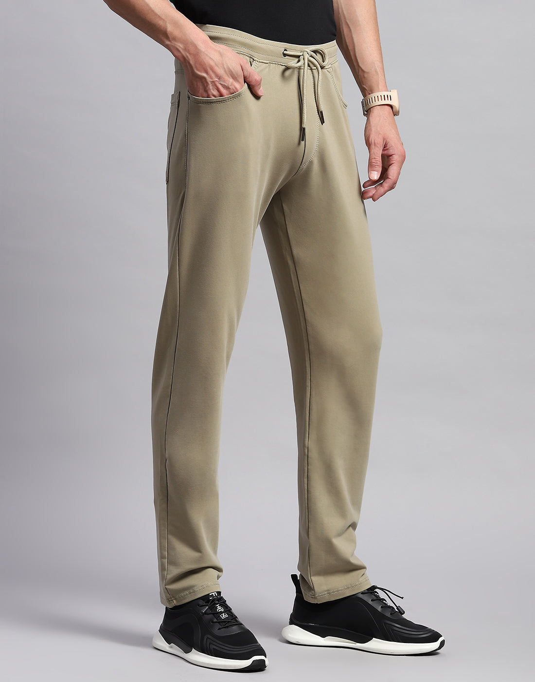 Men Khaki Solid Regular Fit Lower