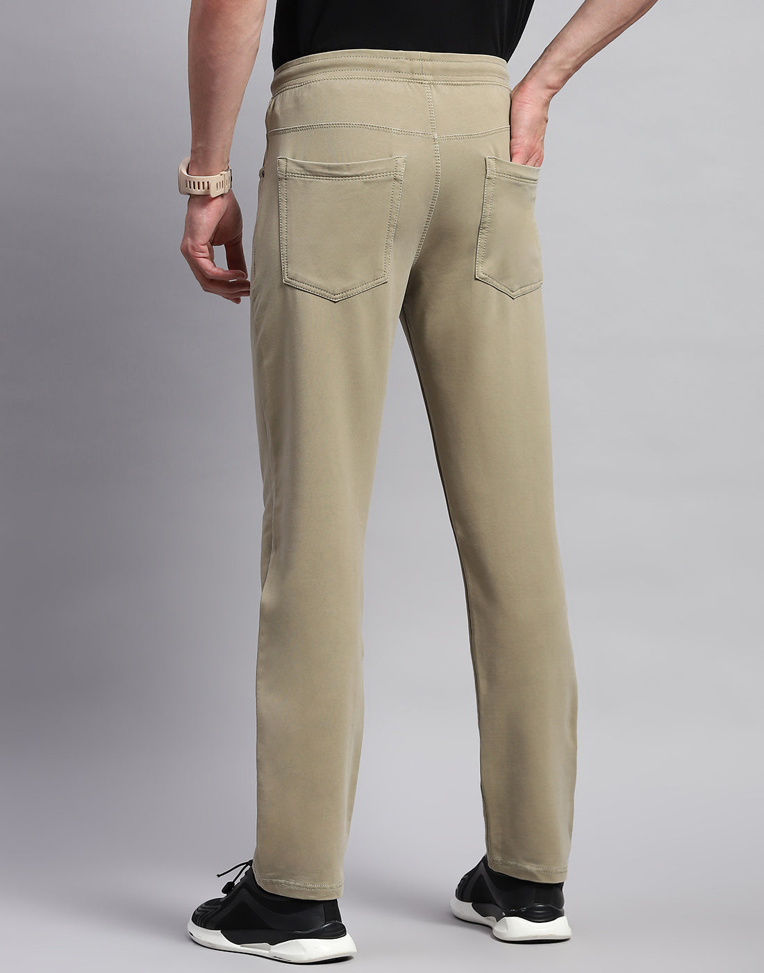 Men Khaki Solid Regular Fit Lower