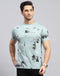 Men Sky Blue Printed Round Neck Half Sleeve T-Shirt