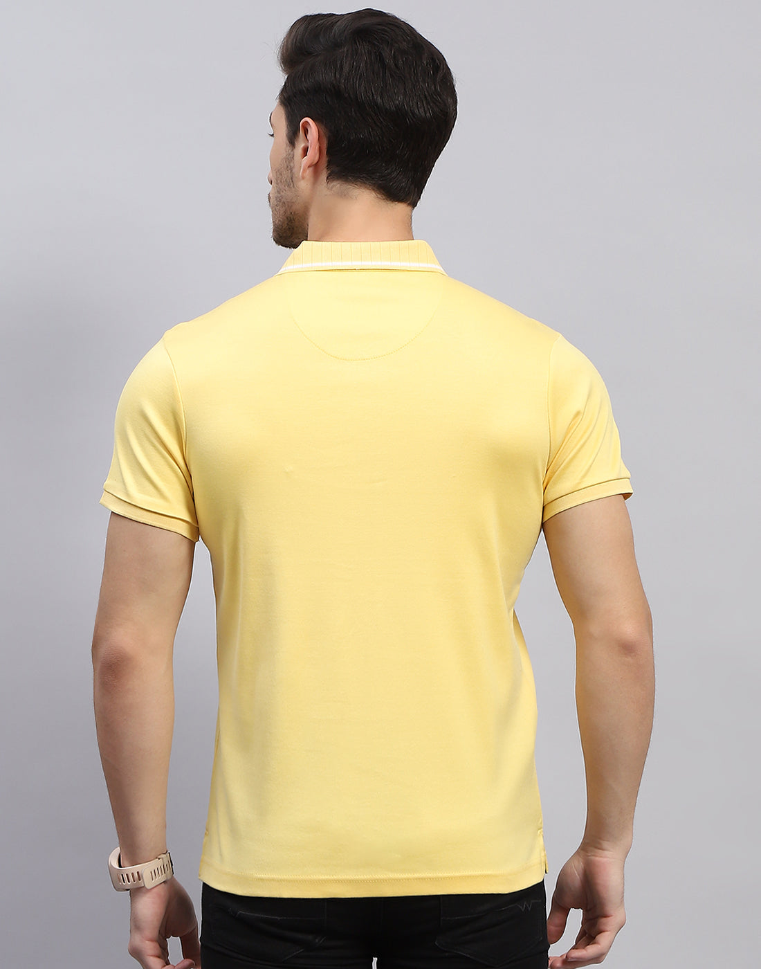 Men Yellow Solid Polo Collar Half Sleeve T-Shirt