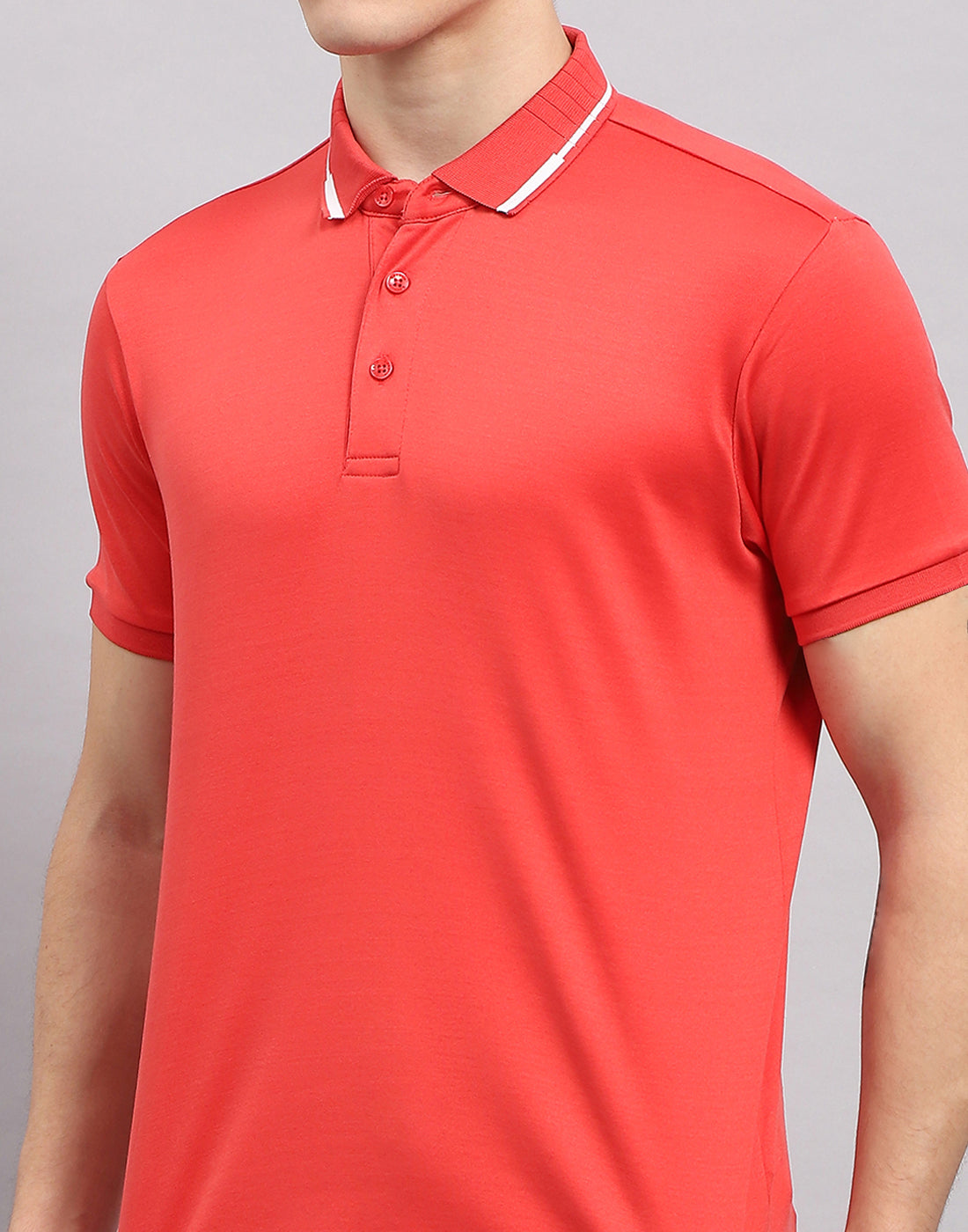 Men Coral Solid Polo Collar Half Sleeve T-Shirt