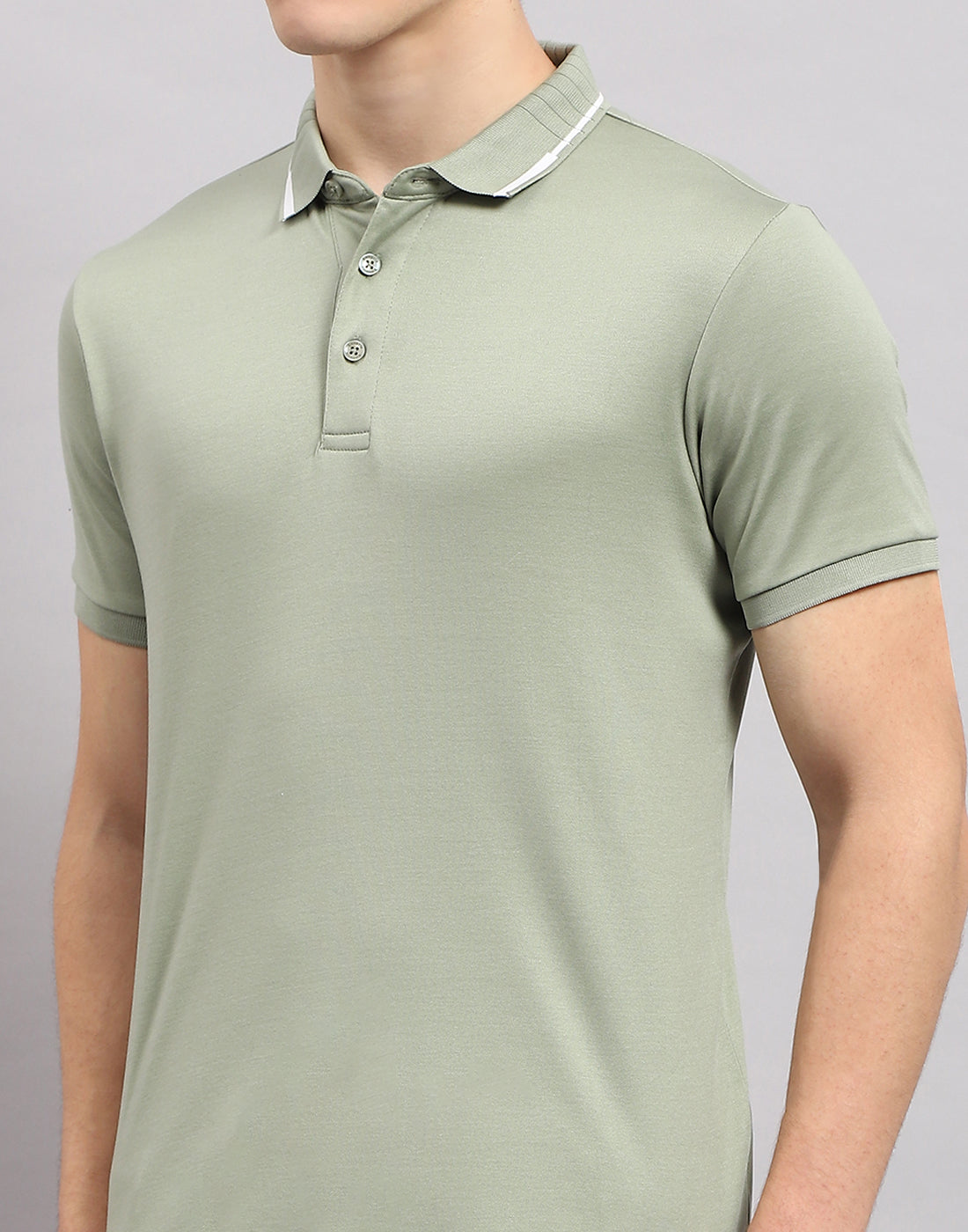 Men Olive Solid Polo Collar Half Sleeve T-Shirt