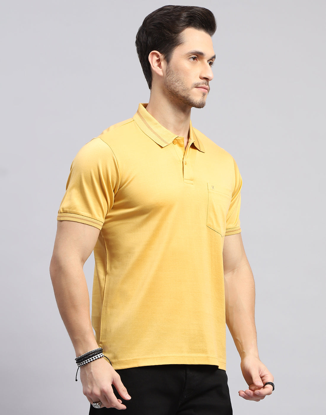 Men Mustard Solid Polo Collar Half Sleeve T-Shirt