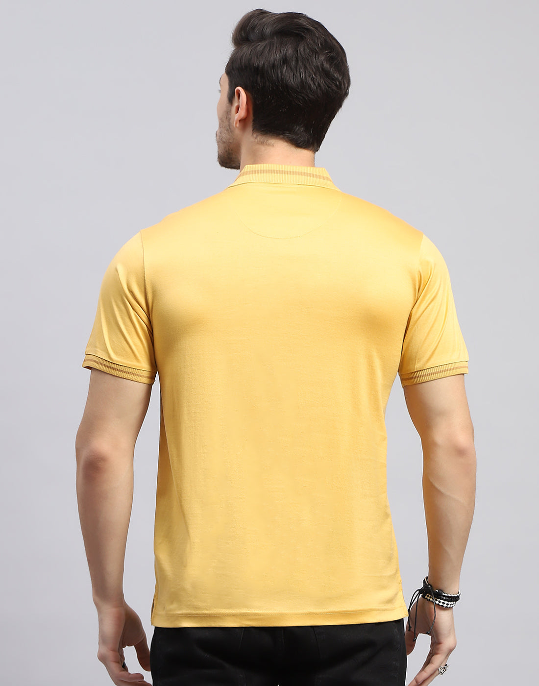 Men Mustard Solid Polo Collar Half Sleeve T-Shirt