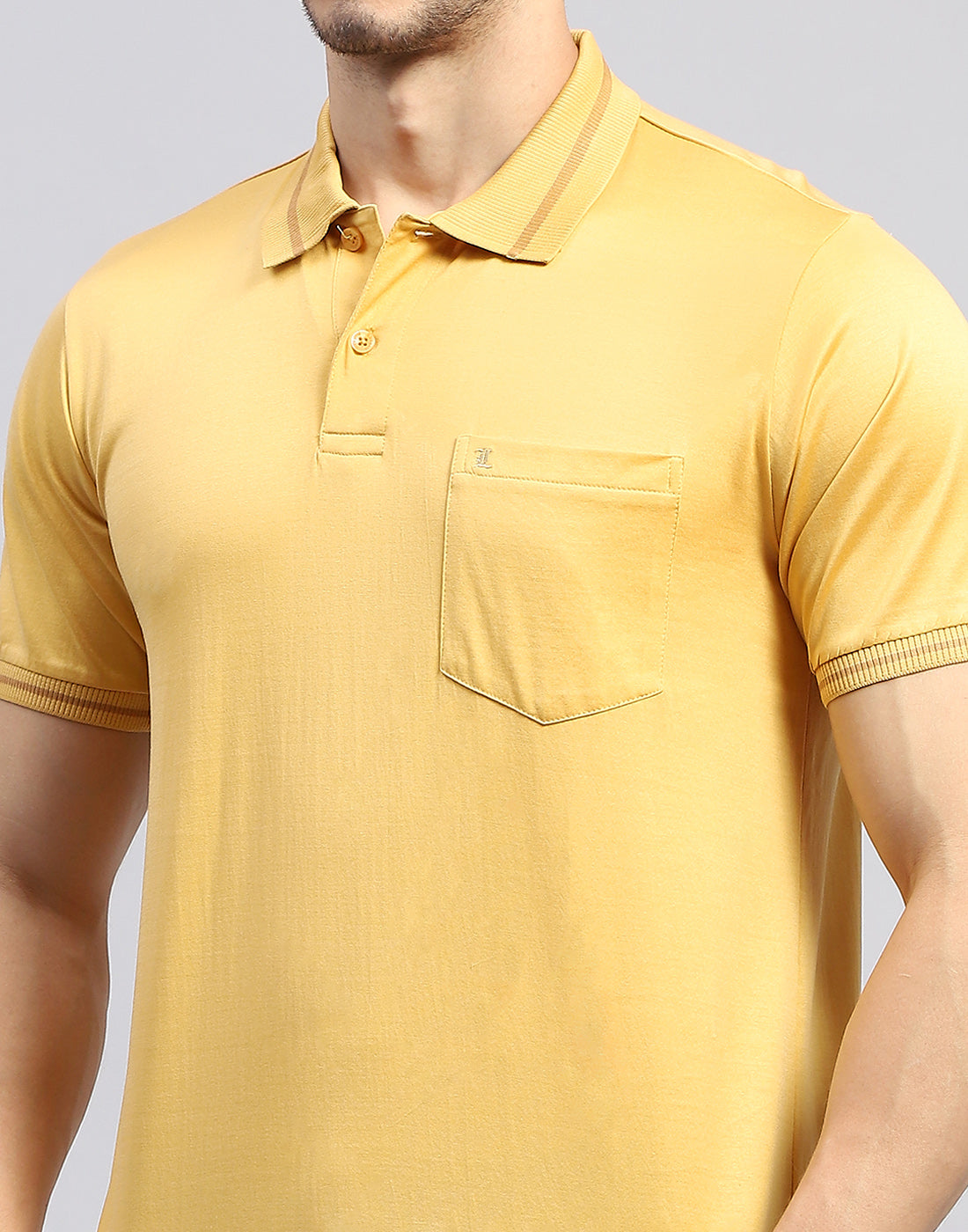 Men Mustard Solid Polo Collar Half Sleeve T-Shirt