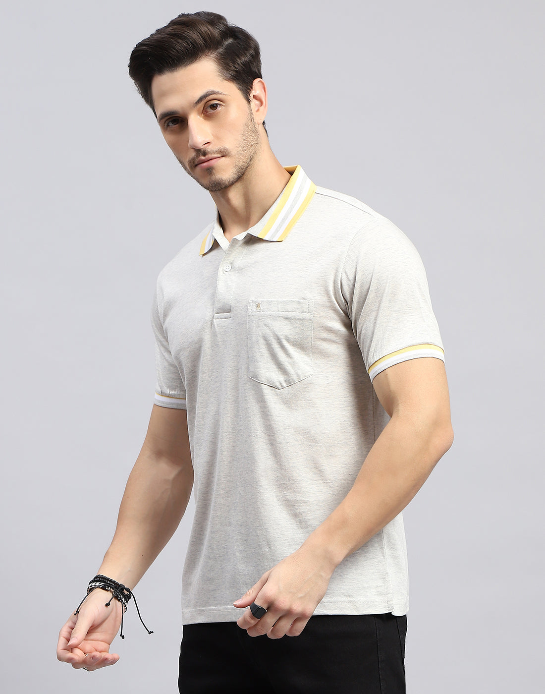 Men Off White Solid Polo Collar Half Sleeve T-Shirt