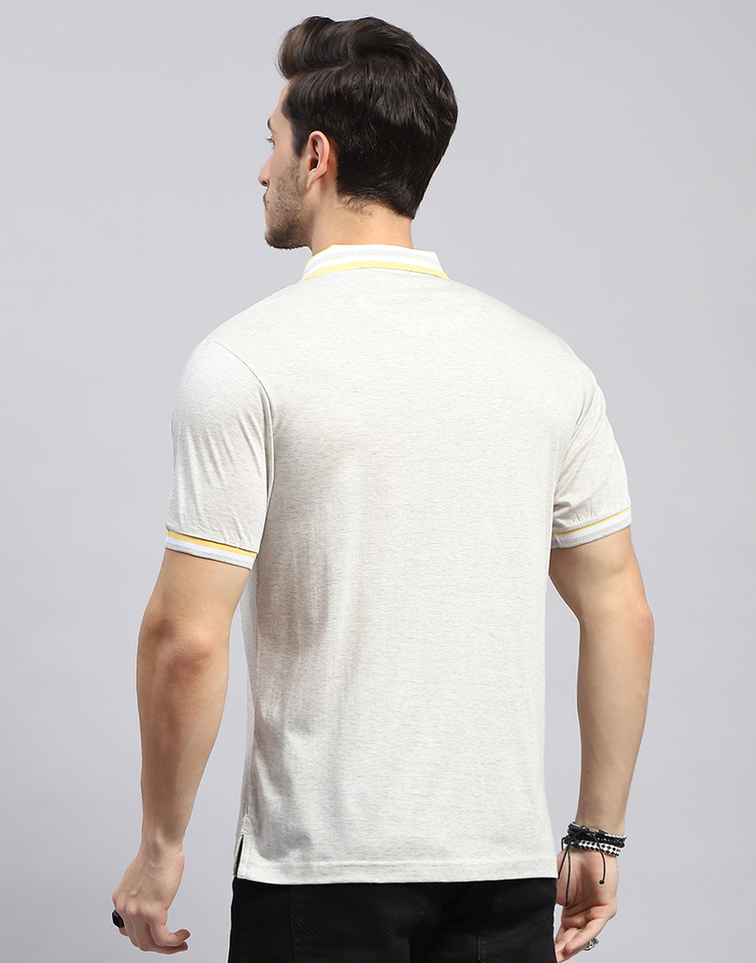 Men Off White Solid Polo Collar Half Sleeve T-Shirt