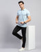 Men Sky Blue Stripe Polo Collar Half Sleeve T-Shirt