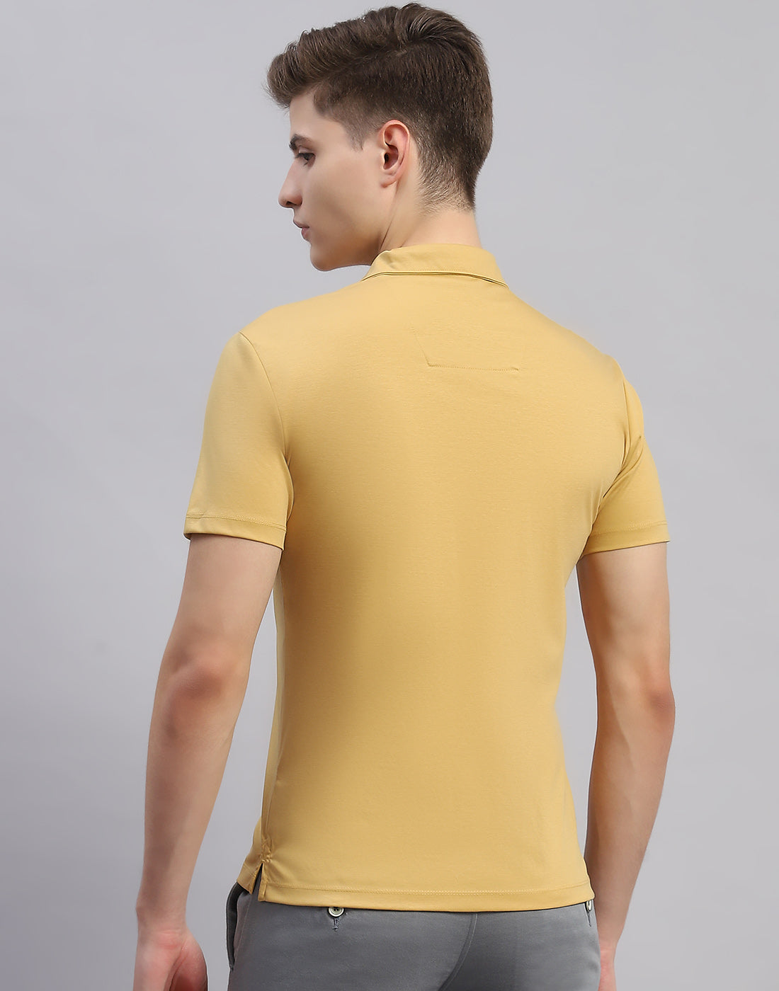 Men Mustard Solid Collar Half Sleeve Shirt