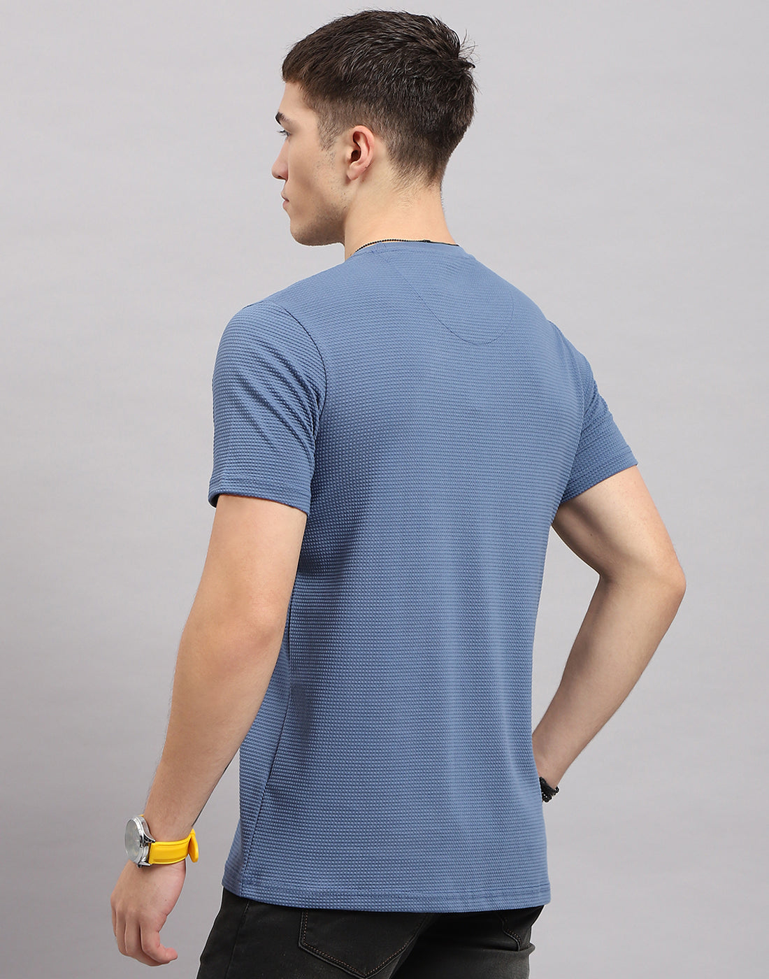 Men Blue Printed Round Neck Half Sleeve T-Shirt