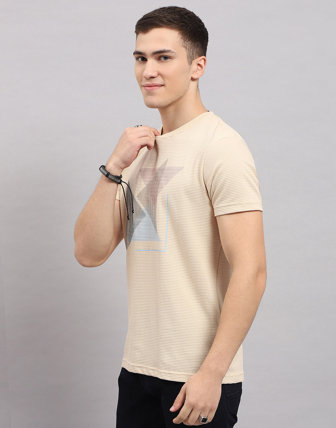 Men Beige Printed Round Neck Half Sleeve T-Shirt