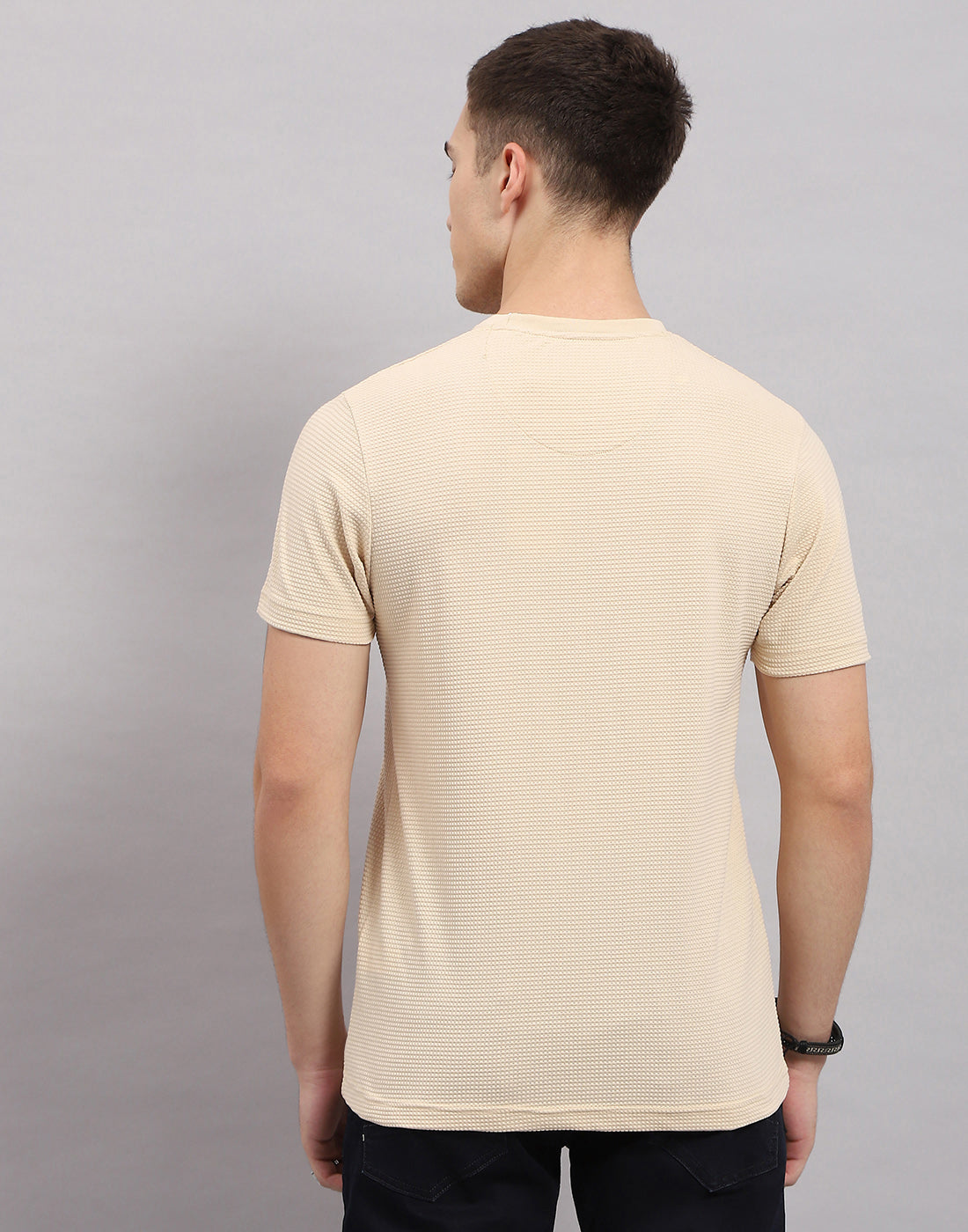 Men Beige Printed Round Neck Half Sleeve T-Shirt