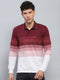 Men Maroo & White Stripe Collar Full Sleeve Winter T-Shirt