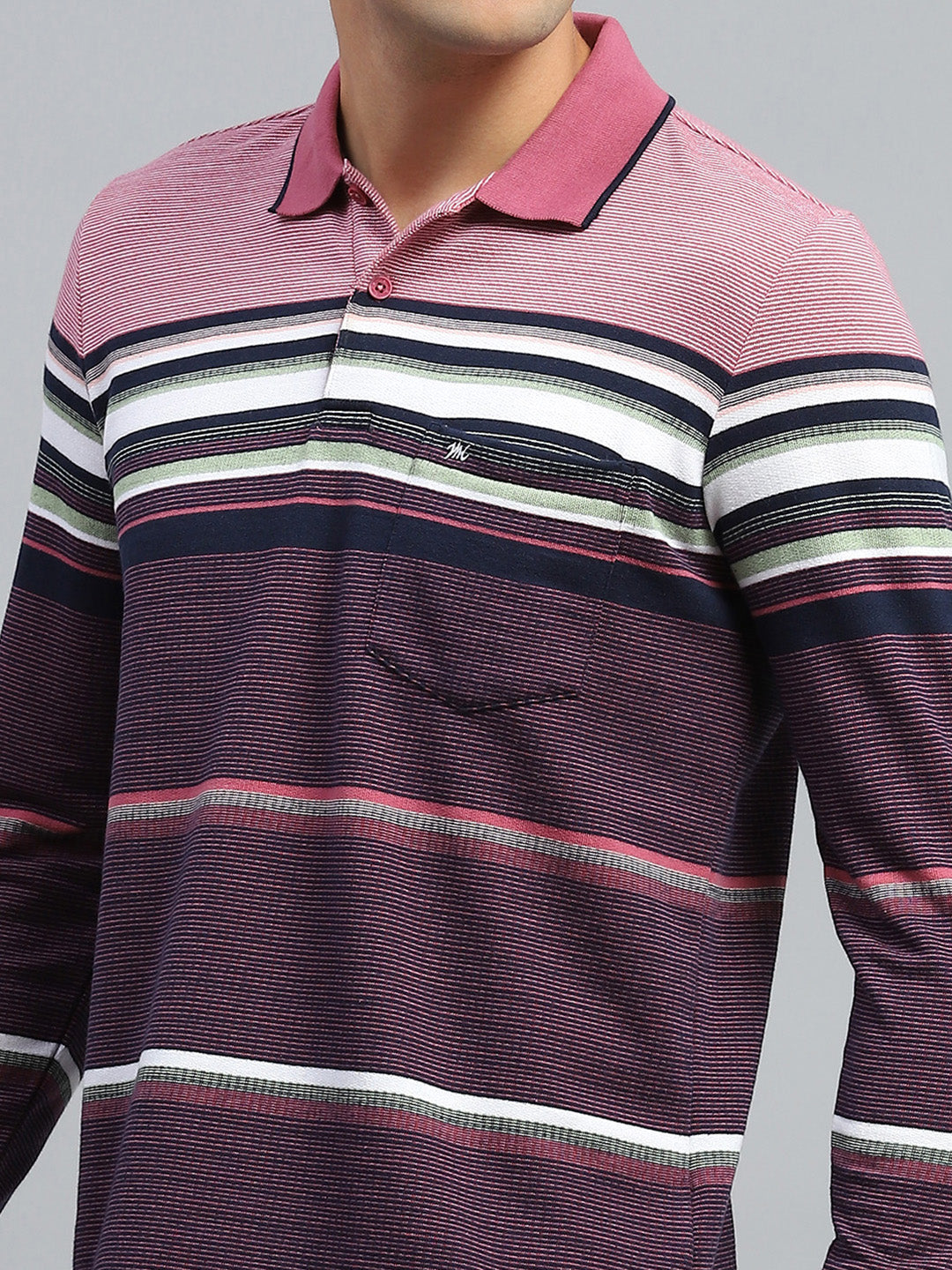 Men Maroon Stripe Collar Full Sleeve Winter T-Shirt