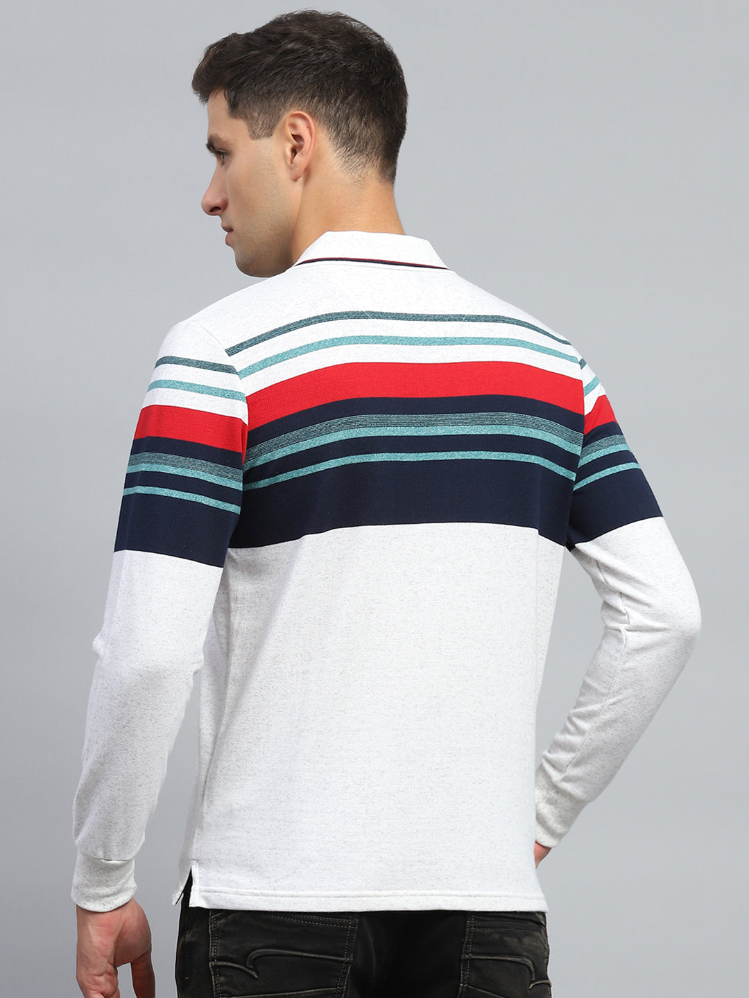 Men Multicolor Stripe Collar Full Sleeve Winter T-Shirt