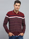 Men Maroon Stripe Collar Full Sleeve Winter T-Shirt