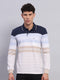 Men Blue Stripe Collar Full Sleeve Winter T-Shirt