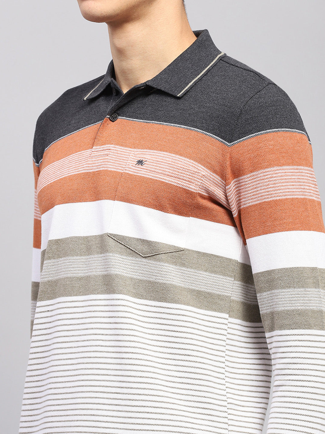 Men Multicolor Stripe Collar Full Sleeve Winter T-Shirt