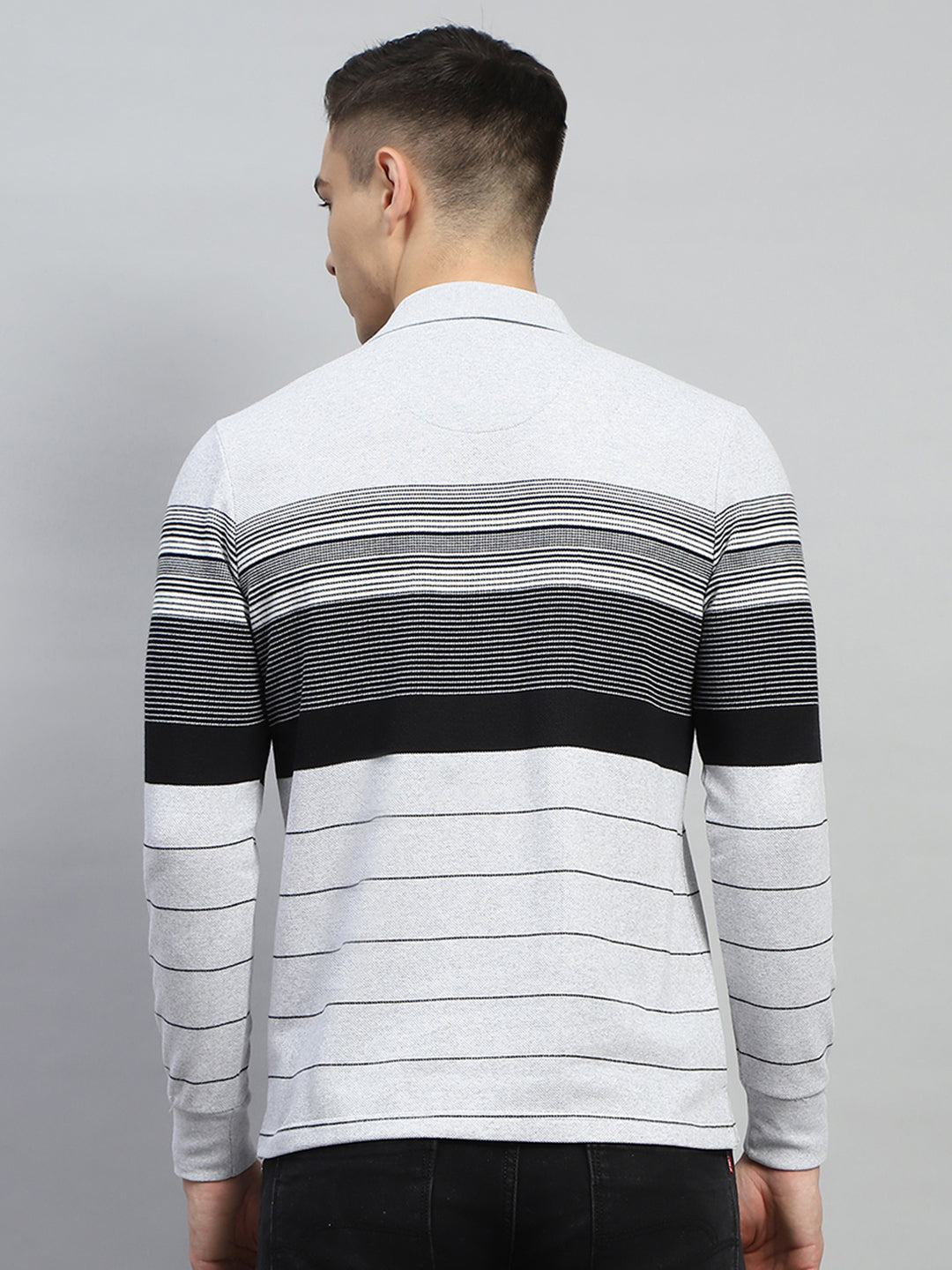 Men Grey Stripe Collar Full Sleeve Winter T-Shirt