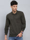 Men Olive Solid Collar Full Sleeve Winter T-Shirt