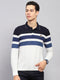 Men White & Blue Stripe Collar Full Sleeve Winter T-Shirt