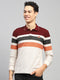 Men Maroo & White Stripe Collar Full Sleeve Winter T-Shirt