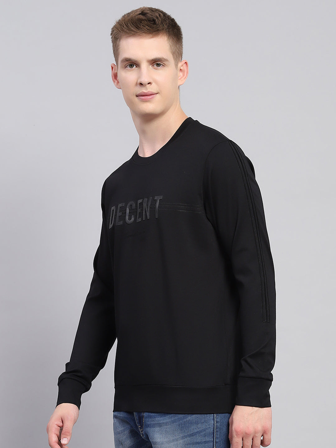 Men Black Printed Round Neck Full Sleeve Winter T-Shirt