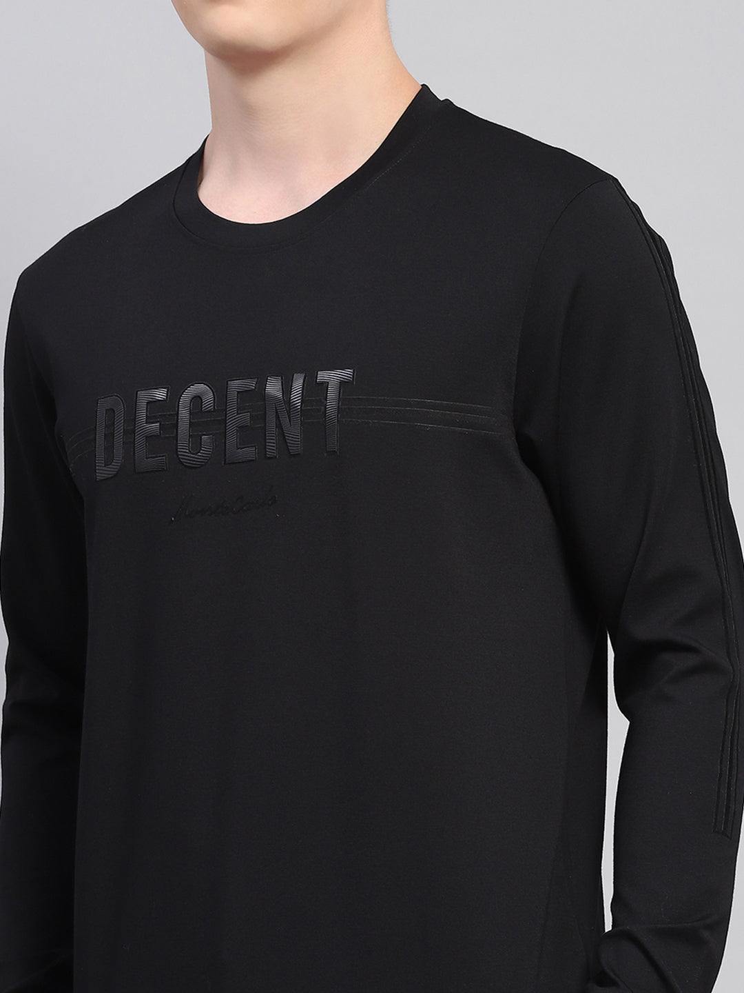 Men Black Printed Round Neck Full Sleeve Winter T-Shirt