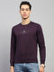 Men Burgundy Printed Round Neck Full Sleeve Winter T-Shirt