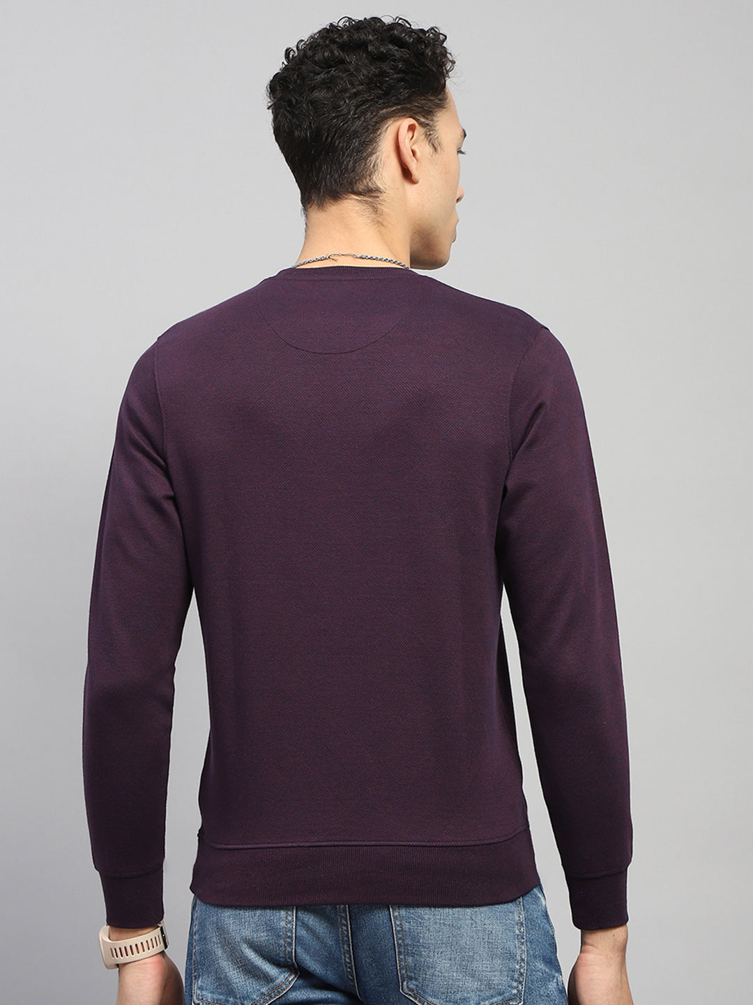 Men Burgundy Printed Round Neck Full Sleeve Winter T-Shirt