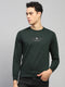 Men Green Printed Round Neck Full Sleeve Winter T-Shirt