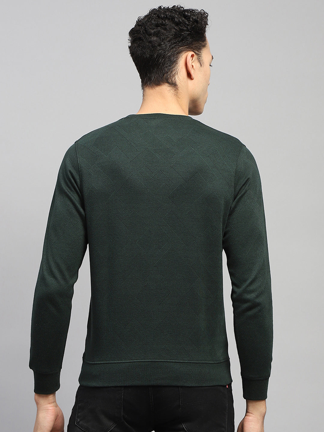 Men Green Printed Round Neck Full Sleeve Winter T-Shirt