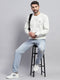 Men White Self Design Round Neck Full Sleeve T-Shirt