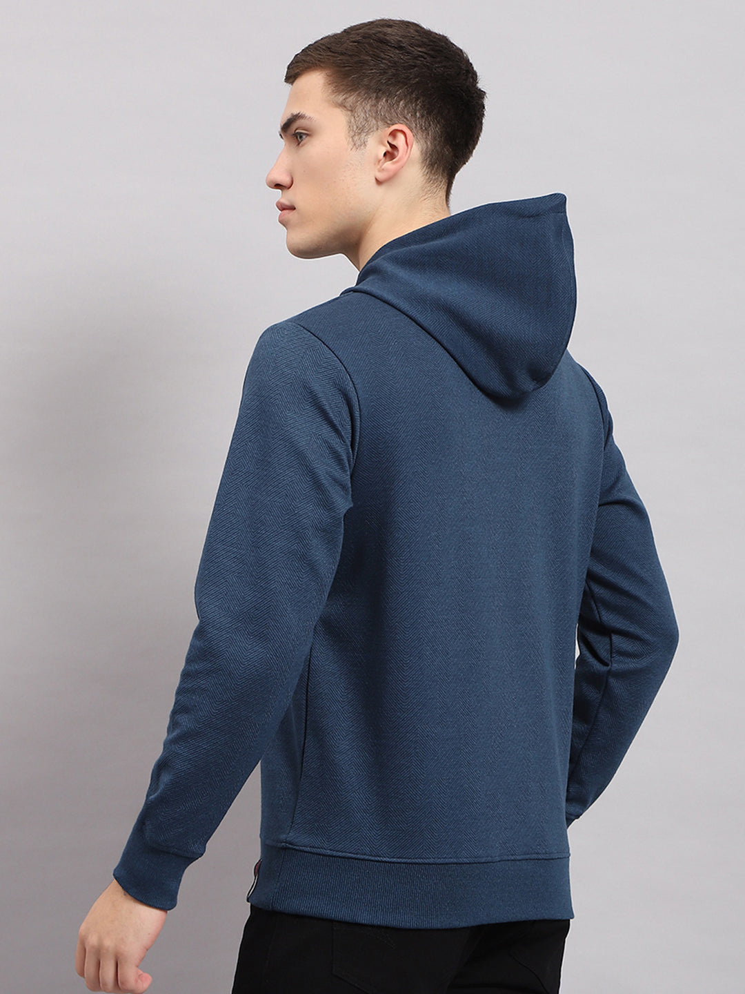 Men Blue Printed Hooded Full Sleeve T-Shirt